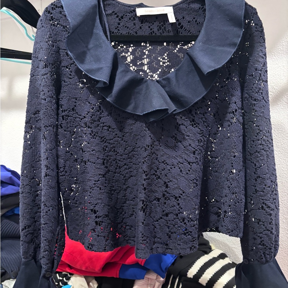 See By Chloe Lace Blouse with Ruffle Neckline